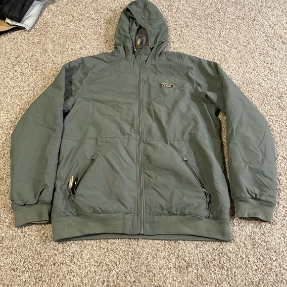 ll bean 3 season bomber jacket mens large tall green hooded fleece lined coat